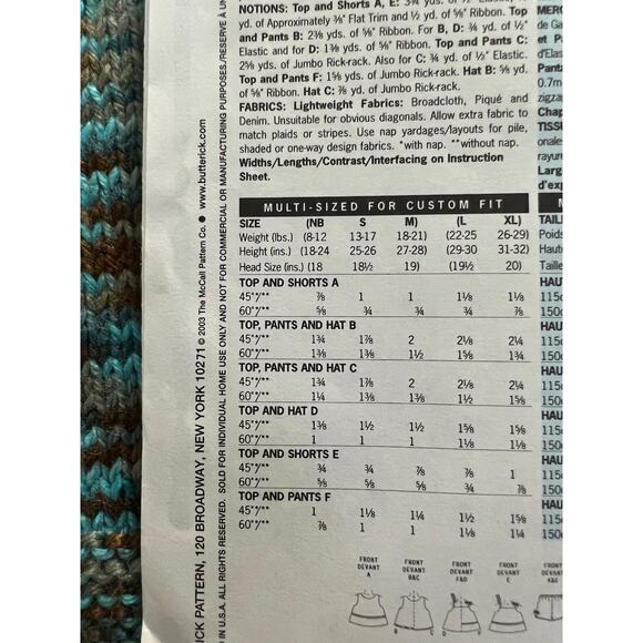 Butterick 3846 pattern toddlers top shorts pants hat sz L XL - Picture 5 of 7